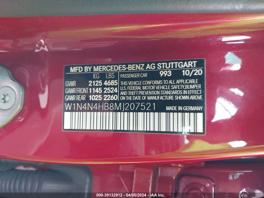 2021 MERCEDES-BENZ GLA 250 4MATIC VIN: W1N4N4HB8MJ207521
