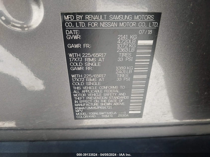 2018 NISSAN ROGUE S/SV - KNMAT2MV6JP614721