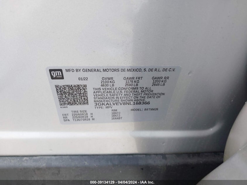 VIN 3GKALVEV8NL168366 2022 GMC TERRAIN AWD SLT