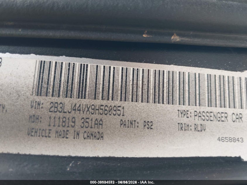 2009 Dodge Challenger Se VIN: 2B3LJ44VX9H560951 Lot: 39134573