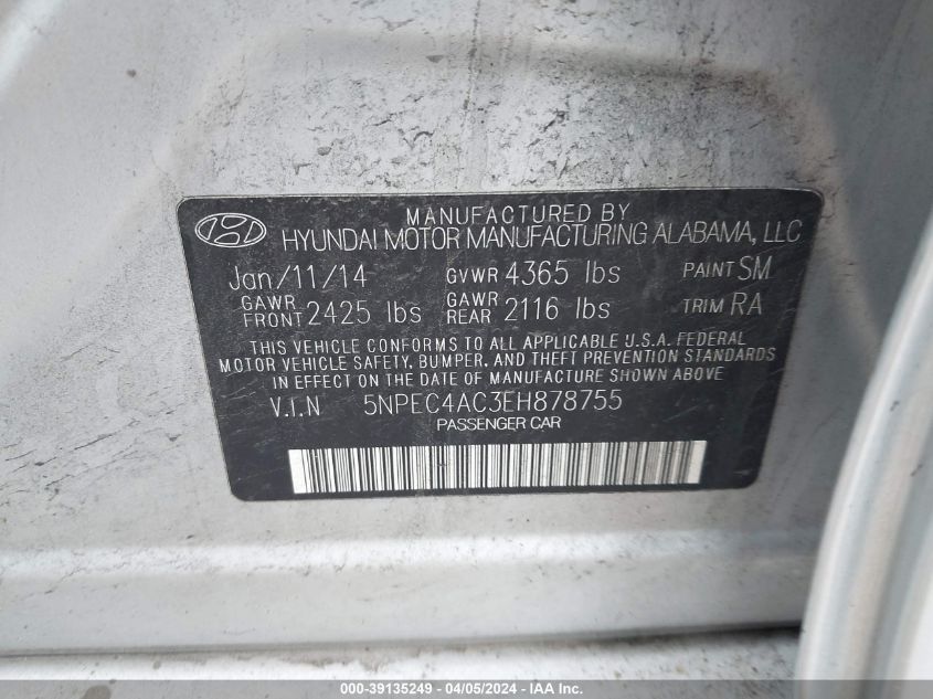 5NPEC4AC3EH878755 2014 Hyundai Sonata Limited