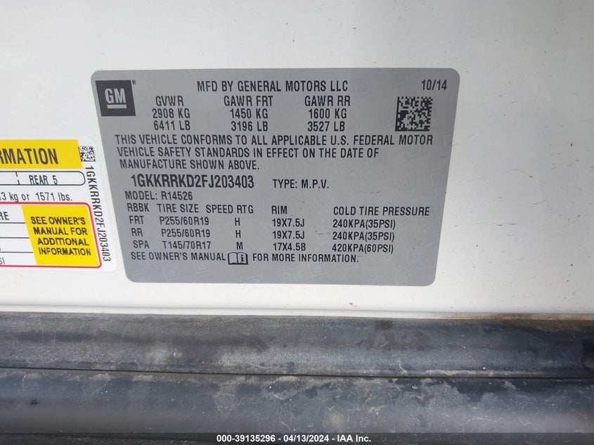 2015 GMC ACADIA - 1GKKRRKD2FJ203403