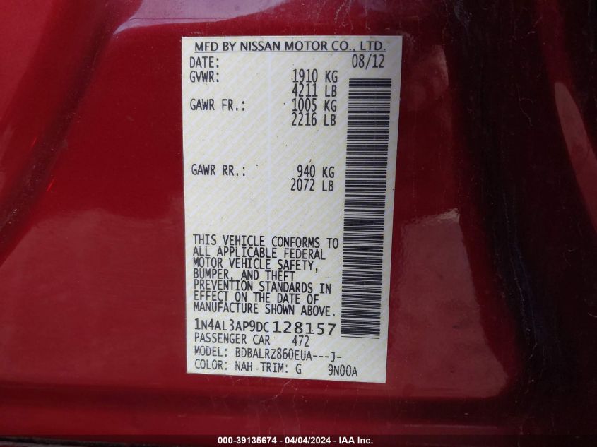 1N4AL3AP9DC128157 | 2013 NISSAN ALTIMA