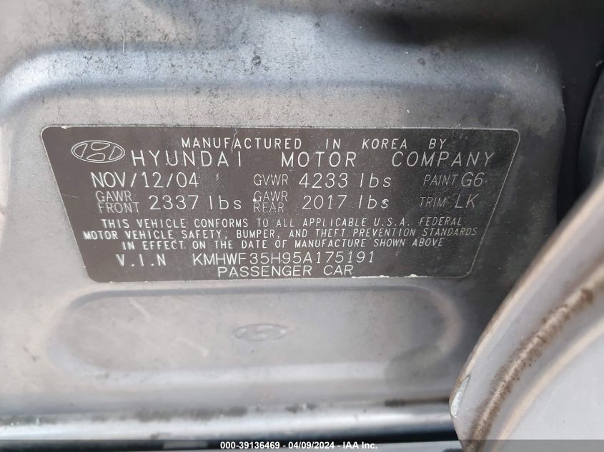 KMHWF35H95A175191 | 2005 HYUNDAI SONATA