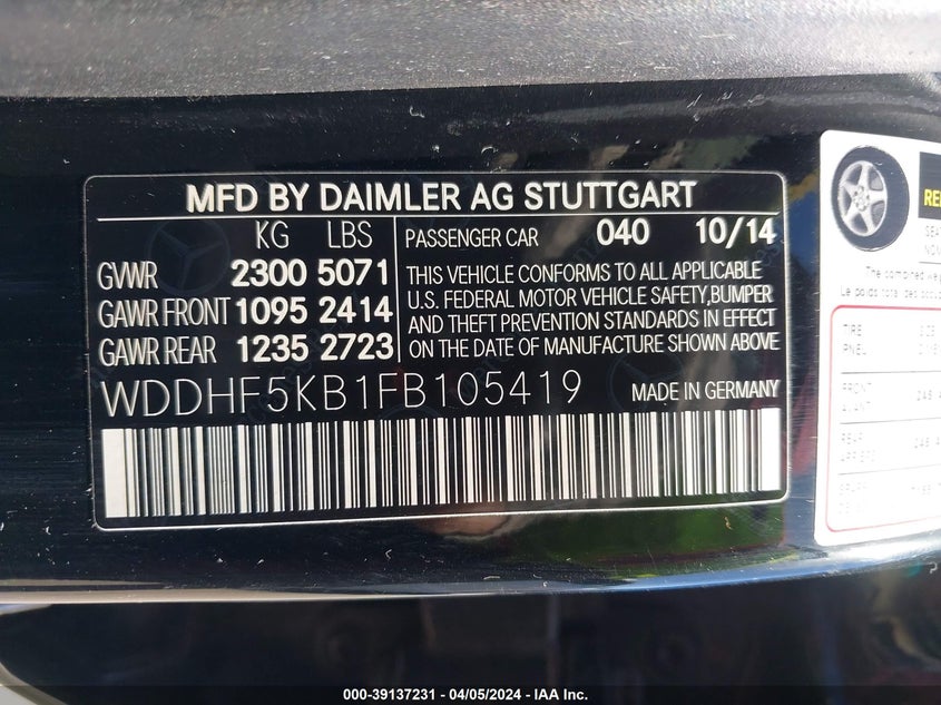 2015 MERCEDES-BENZ E 350 - WDDHF5KB1FB105419