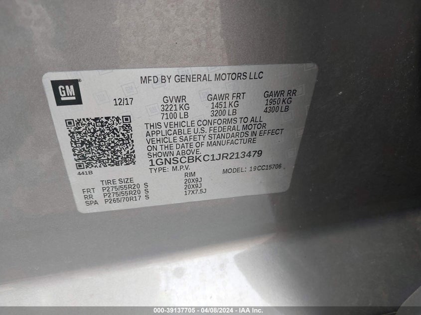 2018 CHEVROLET TAHOE C1500 LT - 1GNSCBKC1JR213479