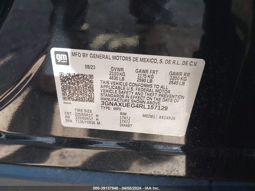 VIN 3GNAXUEG4RL157129 2024 CHEVROLET EQUINOX AWD LT