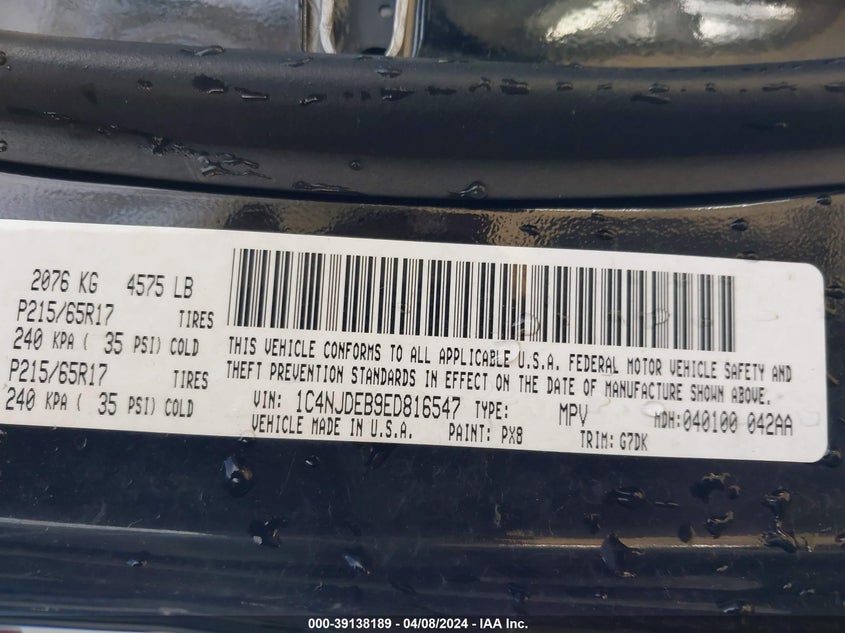 2014 JEEP COMPASS LATITUDE - 1C4NJDEB9ED816547