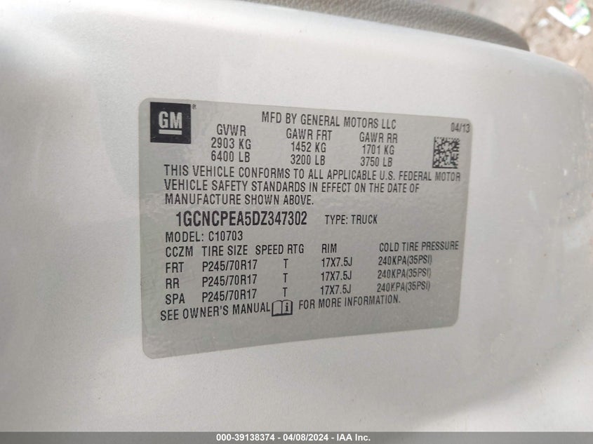 2013 CHEVROLET SILVERADO 1500 WORK TRUCK - 1GCNCPEA5DZ347302