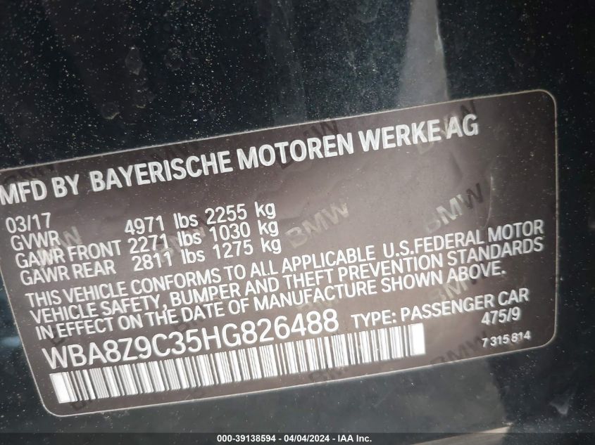 WBA8Z9C35HG826488 | 2017 BMW 330I GRAN TURISMO