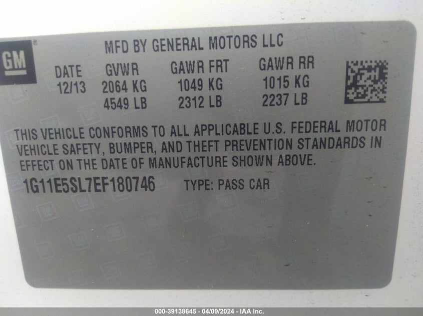 2014 CHEVROLET MALIBU 2LT - 1G11E5SL7EF180746