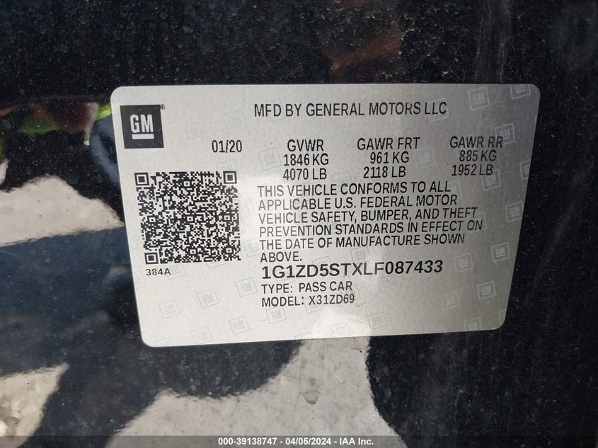 2020 CHEVROLET MALIBU FWD LT - 1G1ZD5STXLF087433