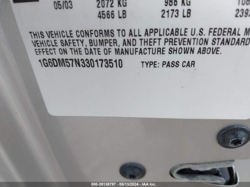 2003 Cadillac Cts Standard VIN: 1G6DM57N330173510 Lot: 39138797