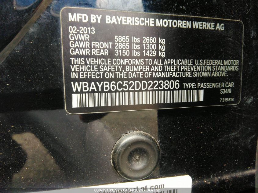 WBAYB6C52DD223806 | 2013 BMW 750I