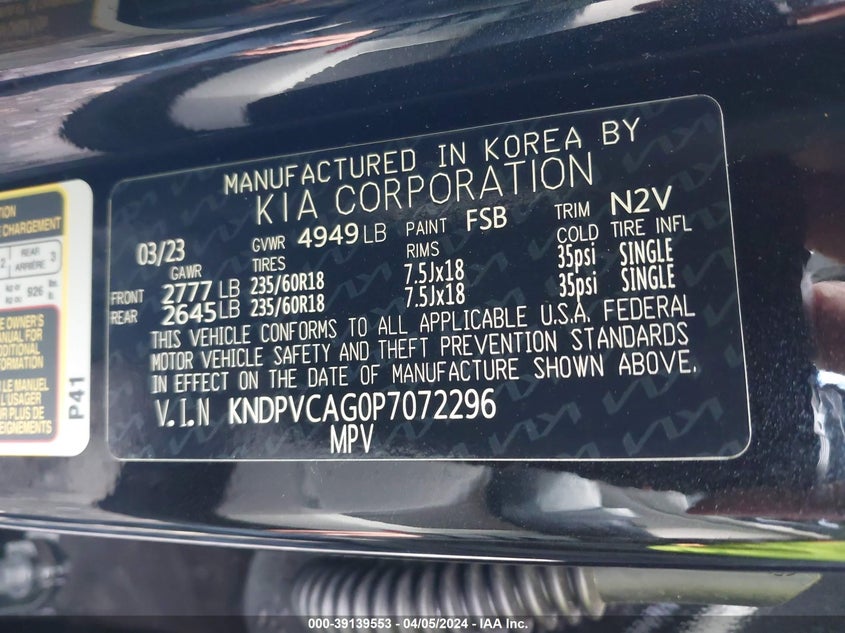 VIN KNDPVCAG0P7072296 2023 KIA SPORTAGE HYBRID EX
