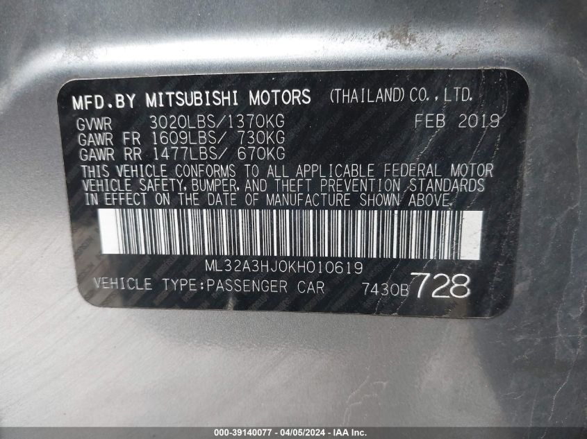 ML32A3HJ0KH010619 2019 Mitsubishi Mirage Rf