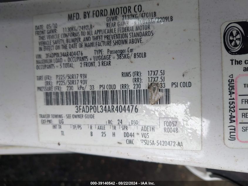 3FADP0L34AR404476 2010 Ford Fusion Hybrid