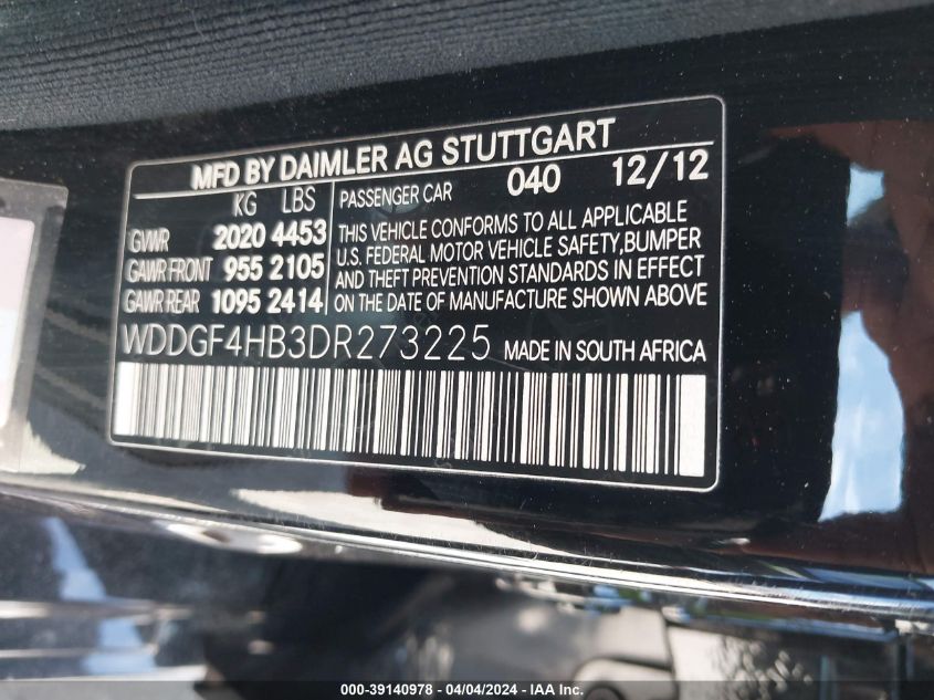 WDDGF4HB3DR273225 | 2013 MERCEDES-BENZ C 250