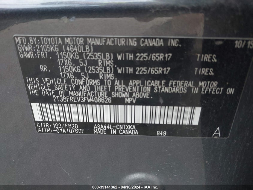 2015 TOYOTA RAV4 LE - 2T3BFREV3FW408626