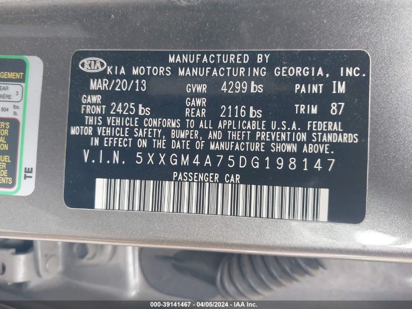 2013 KIA OPTIMA LX - 5XXGM4A75DG198147