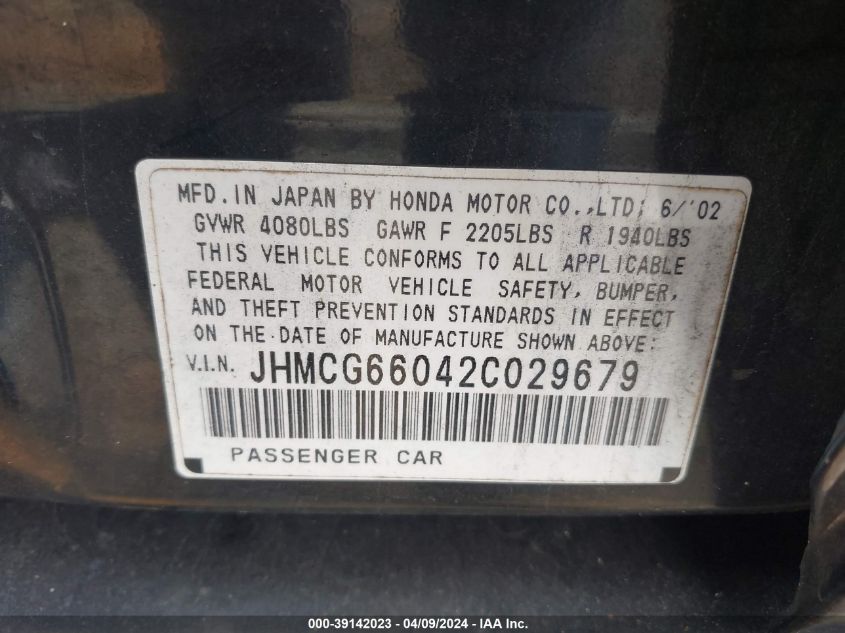 JHMCG66042C029679 | 2002 HONDA ACCORD