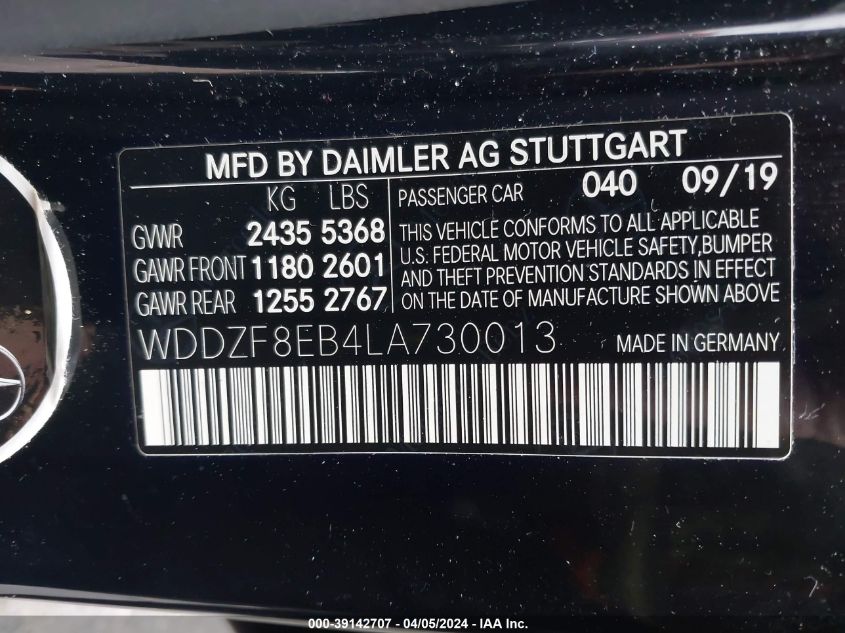 WDDZF8EB4LA730013 2020 Mercedes-Benz E 350 4Matic