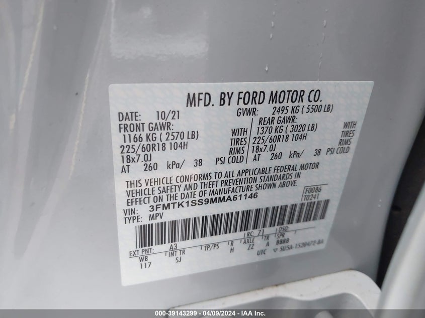 2021 FORD MUSTANG MACH-E SELECT - 3FMTK1SS9MMA61146