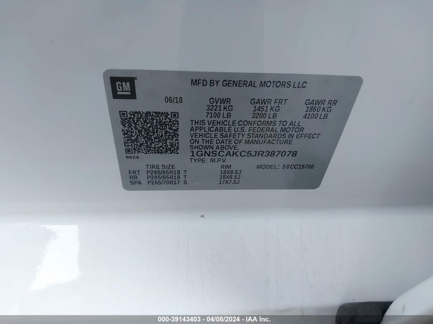 2018 CHEVROLET TAHOE LS - 1GNSCAKC5JR387078