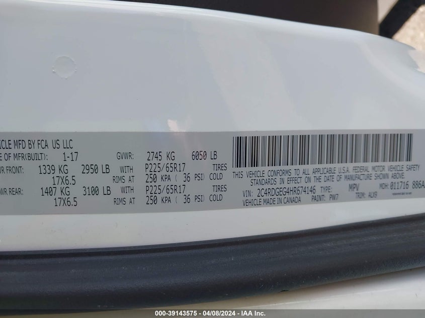 2017 DODGE GRAND CARAVAN GT - 2C4RDGEG4HR674146