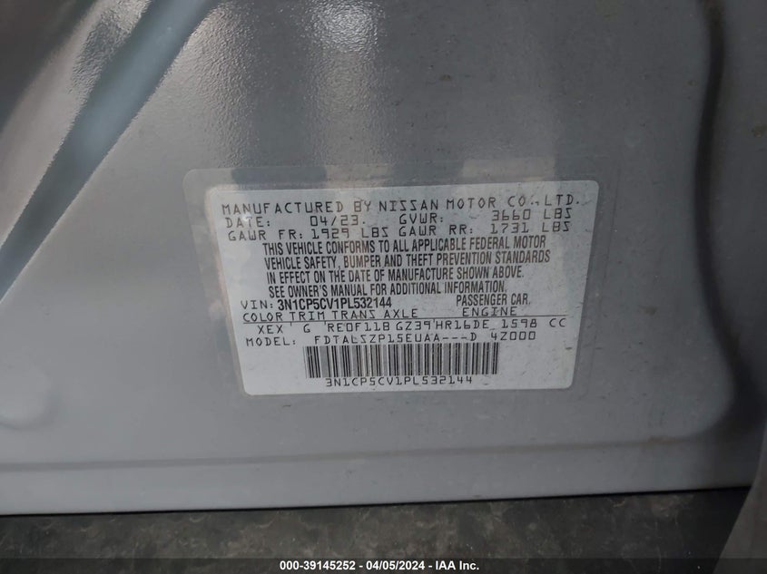 2023 NISSAN KICKS SV XTRONIC CVT - 3N1CP5CV1PL532144