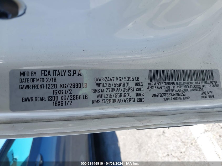 2018 RAM PROMASTER CITY TRADESMAN SLT - ZFBERFBB7J6K98058