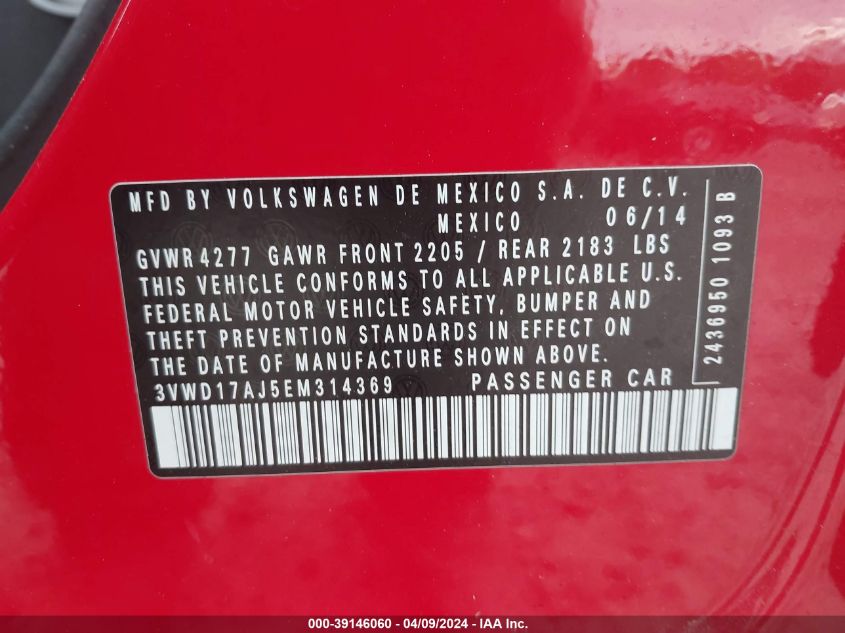 2014 VOLKSWAGEN JETTA 1.8T SE - 3VWD17AJ5EM314369