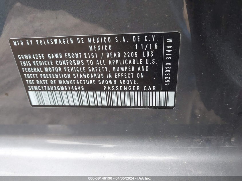 2016 VOLKSWAGEN GOLF SPORTWAGEN TSI S 4-DOOR - 3VWC17AU2GM514649