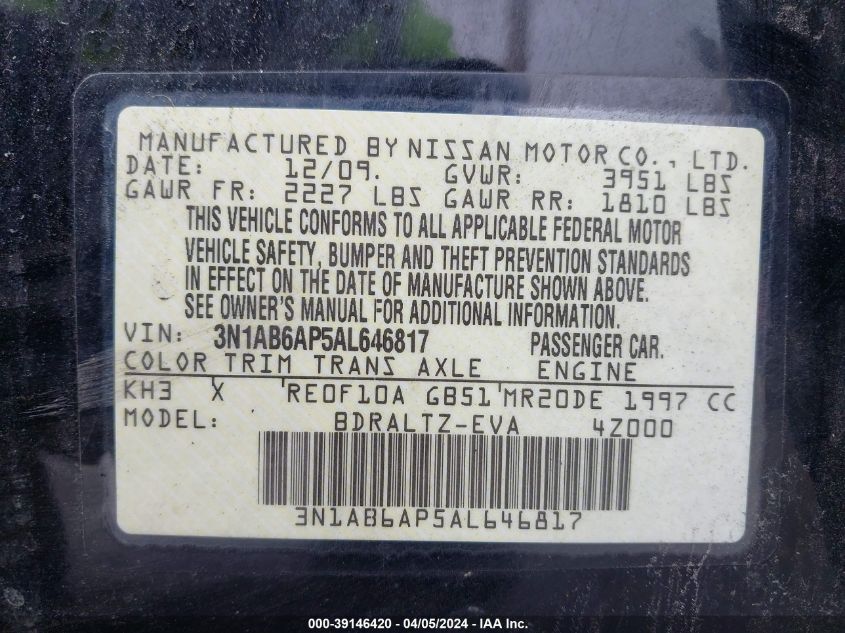 3N1AB6AP5AL646817 | 2010 NISSAN SENTRA