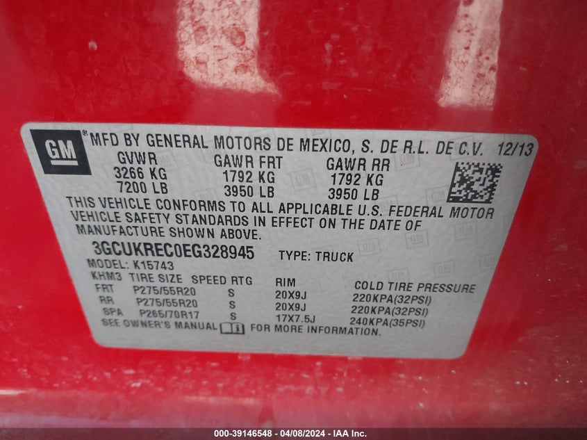 2014 CHEVROLET SILVERADO 1500 2LT - 3GCUKREC0EG328945