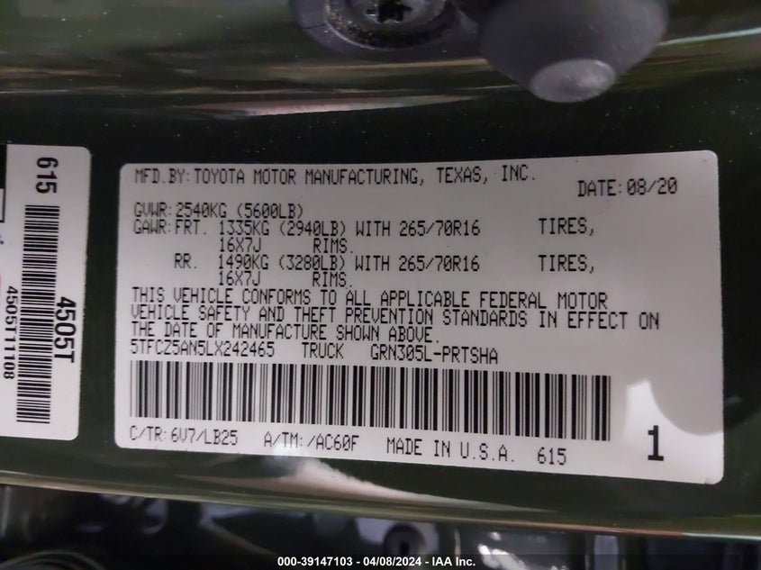 2020 TOYOTA TACOMA TRD PRO - 5TFCZ5AN5LX242465