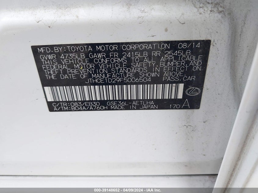 2015 LEXUS IS 350 - JTHCE1D29F5006504