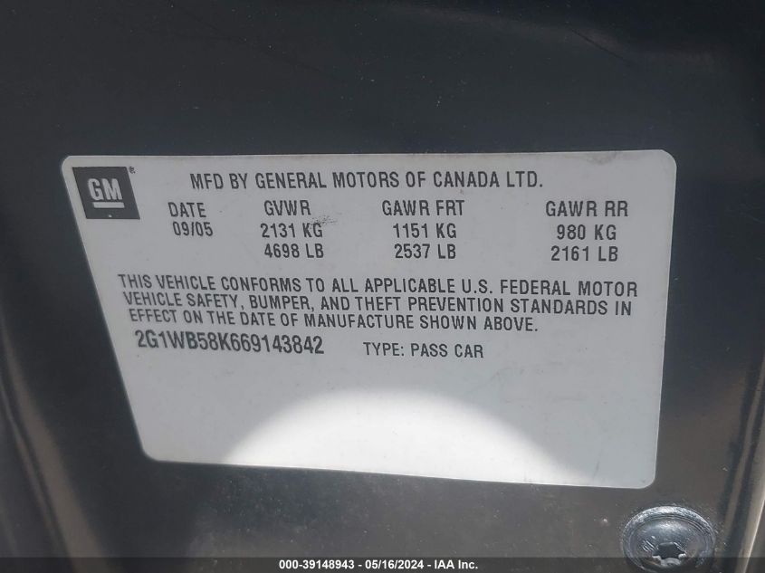2G1WB58K669143842 2006 Chevrolet Impala Ls
