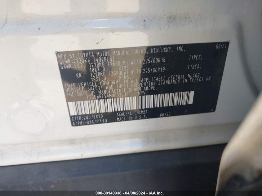 2021 TOYOTA RAV4 XSE HYBRID - 4T3E6RFV4MU053216