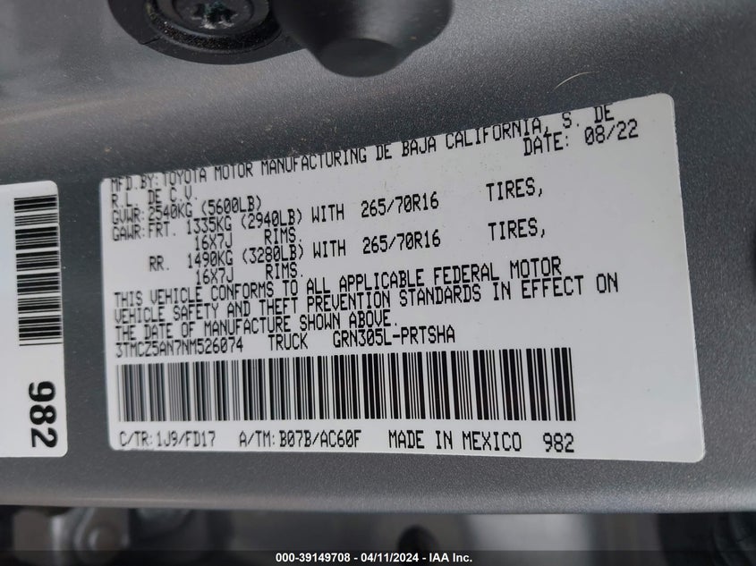 2022 TOYOTA TACOMA TRD OFF ROAD - 3TMCZ5AN7NM526074