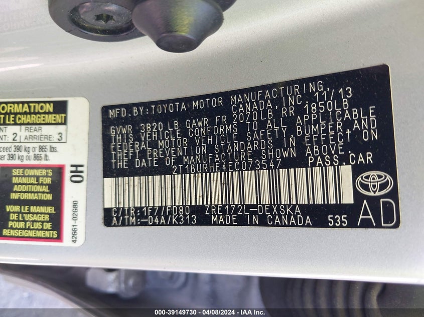 2014 TOYOTA COROLLA L/LE/LE PLS/PRM/S/S PLS - 2T1BURHE4EC073547