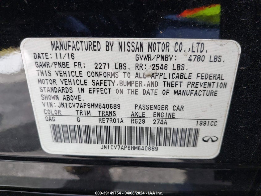 2017 INFINITI Q50 2.0T PREMIUM - JN1CV7AP6HM640689