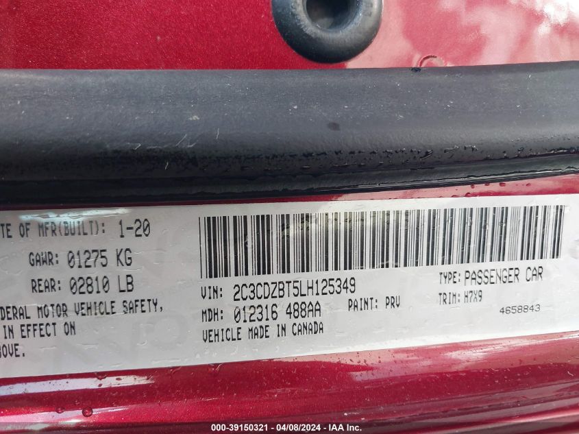 2C3CDZBT5LH125349 2020 Dodge Challenger R/T