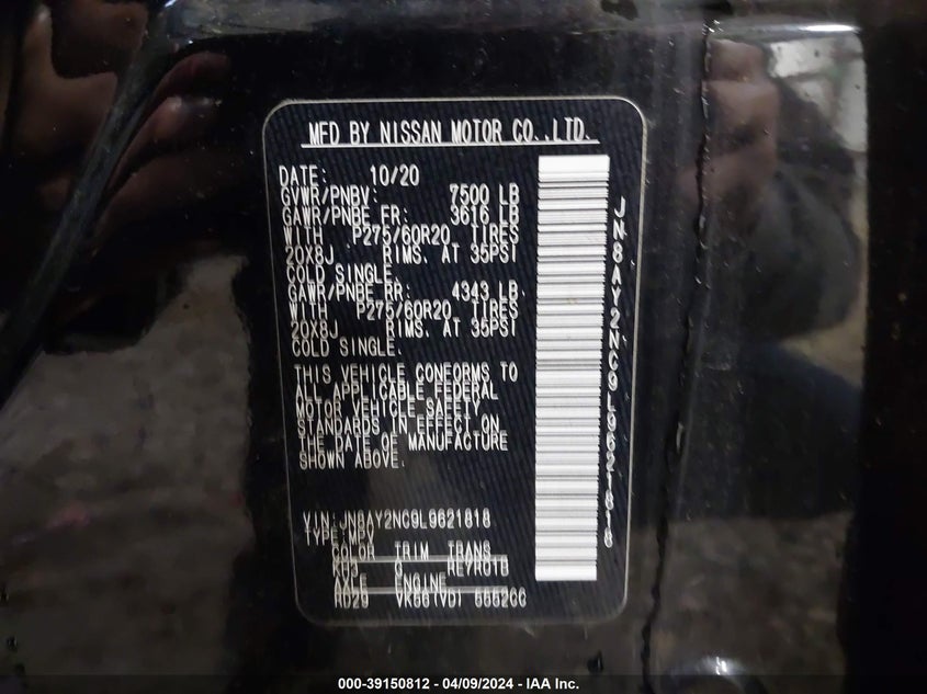 2020 NISSAN ARMADA SV/SL/PLATINUM - JN8AY2NC9L9621818