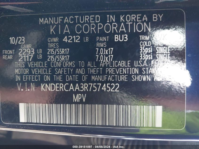 KNDERCAA3R7574522 2024 Kia Seltos Ex