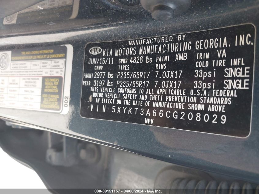5XYKT3A66CG208029 2012 Kia Sorento Lx