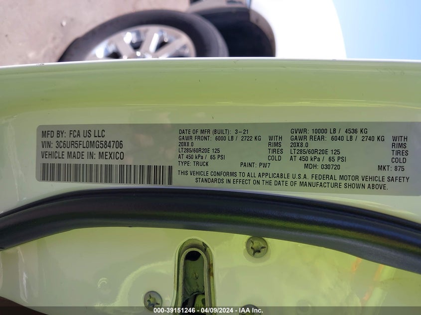 2021 RAM 2500 LARAMIE  4X4 6'4 BOX - 3C6UR5FL0MG584706