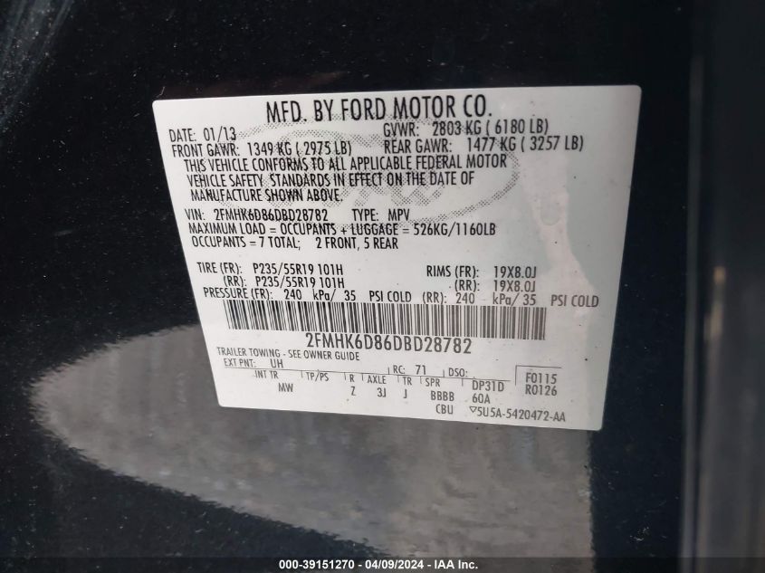 2FMHK6D86DBD28782 2013 Ford Flex Limited