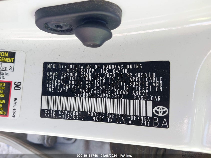 2018 TOYOTA COROLLA LE - 5YFBURHE3JP842940