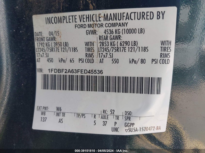 2015 FORD F-250 XL - 1FDBF2A63FED45536